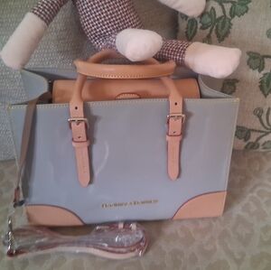 Tory Burch Two-Tone Satchel in Gray and Tan Leather